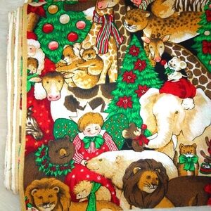 FABRIC Christmas Animals, a dense design of exotic animals, 4 yards